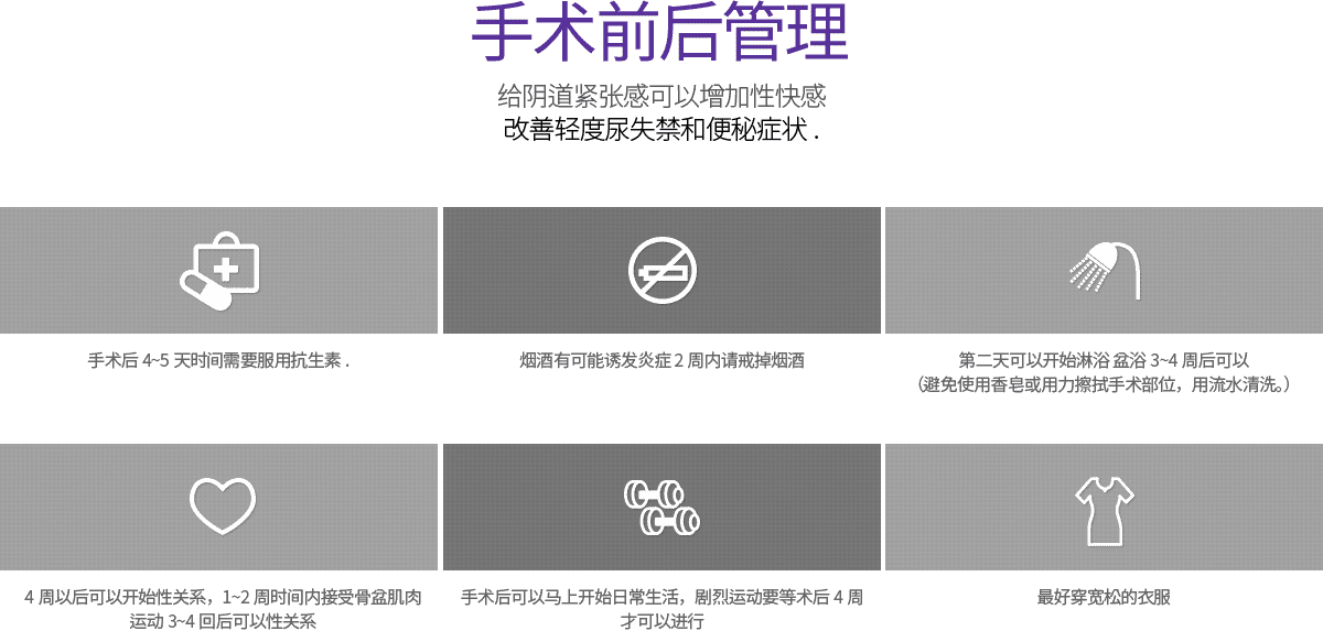 手术前后管理 给阴道紧张感可以增加性快感改善轻度尿失禁和便秘症状.